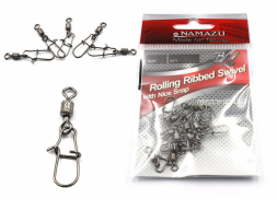 Вертлюг с застежкой Namazu ROLLING RIBBED SWIVEL WITH NICE SNAP, цв. BN, р. 6, test-27 кг, катаный у