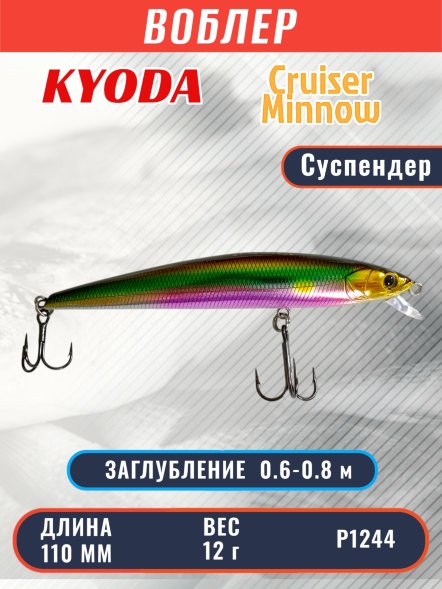 Воблер KYODA Cruiser Minnow-110SP, длина 11,0 см, вес 12.0 гр цвет P1244, заглубление 0,6-0,8 м